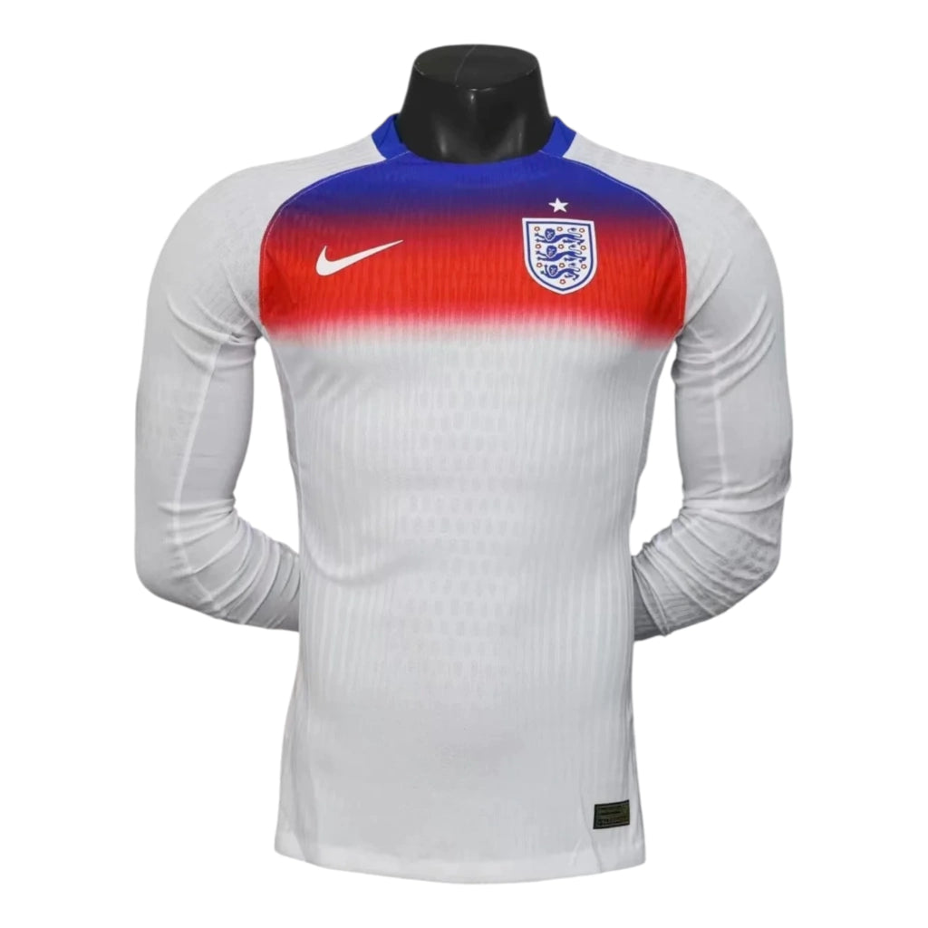 Camisa Seleção Inglaterra I 25/26 manga longa - Jogador Nike Masculina - Branca com detalhes em azul e vermelho