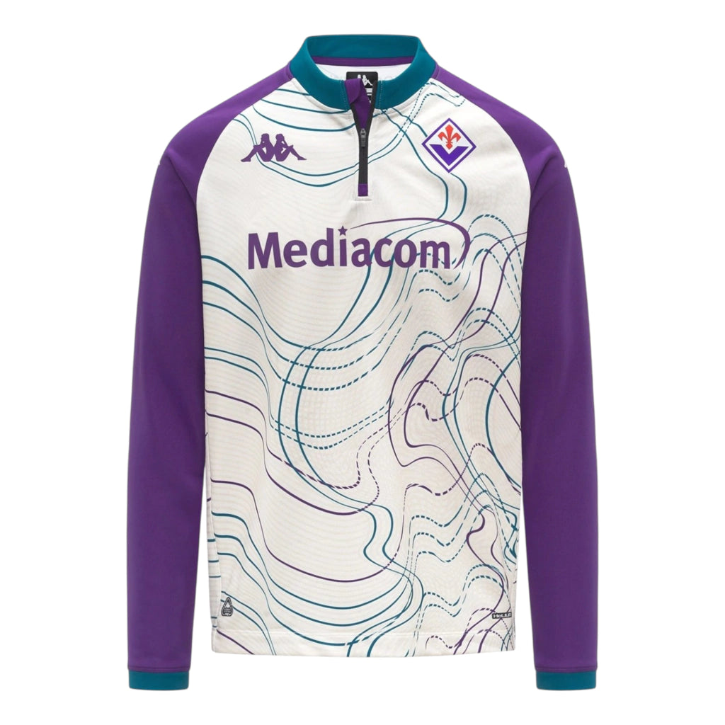 Camisa Fiorentina Pré-jogo II 25/26 manga longa - Torcedor Kappa Masculina - Branca e roxa