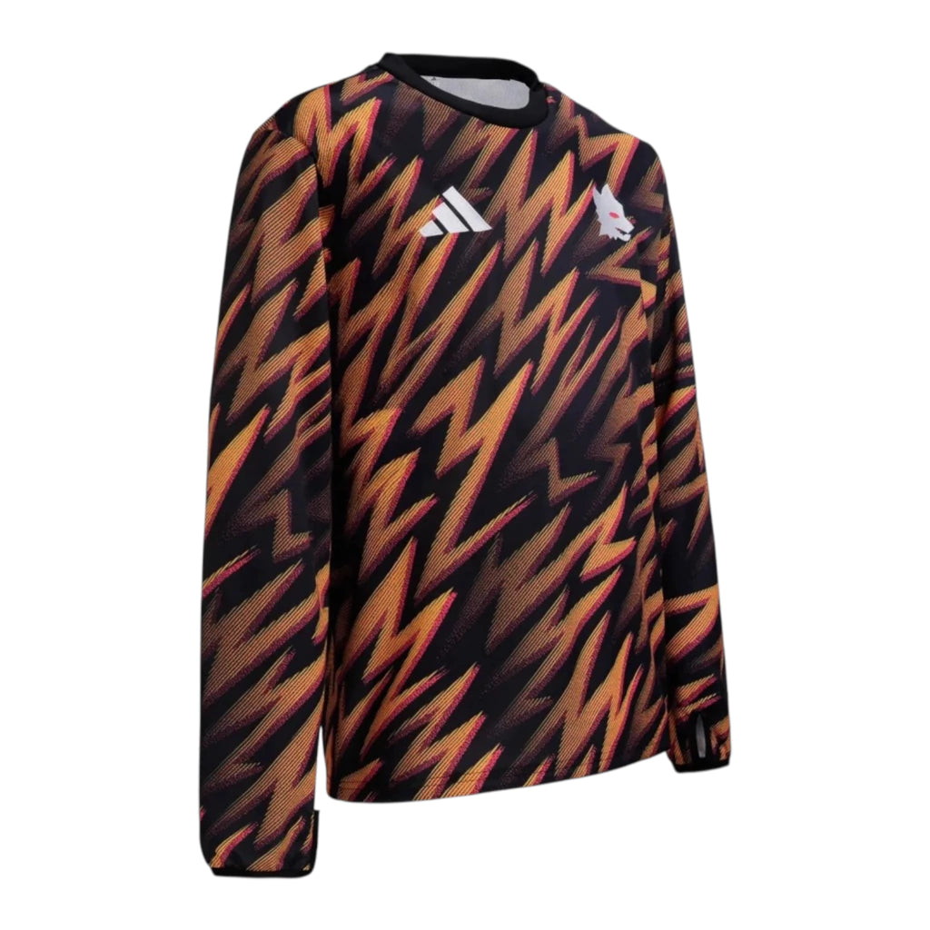 Camisa Roma Pré-jogo 25/26 manga longa - Torcedor Adidas Masculina - Preta com detalhes em laranja