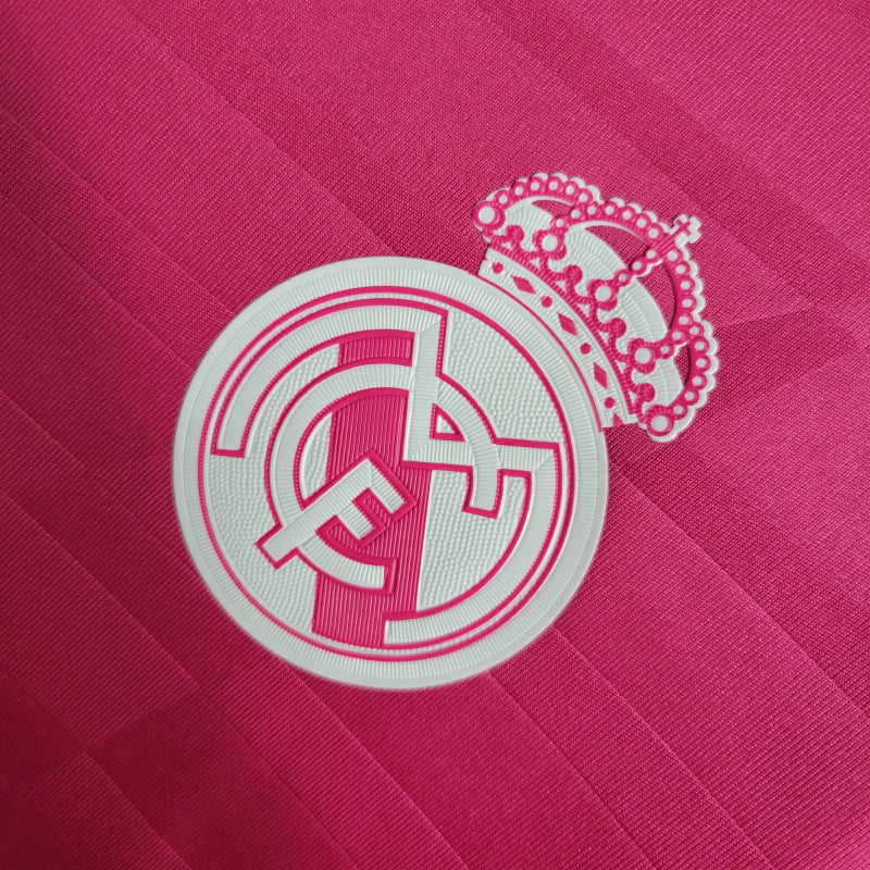 Camisa Retrô Real Madrid II 14/15 manga longa - Masculina Adidas - Rosa com detalhes em branco