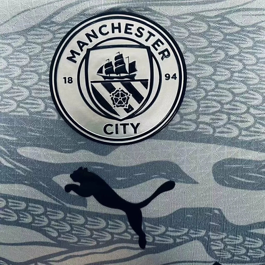 Camisa Manchester City Edição especial 24/25 manga longa - Jogador Puma Masculina - Branca com detalhes em cinza