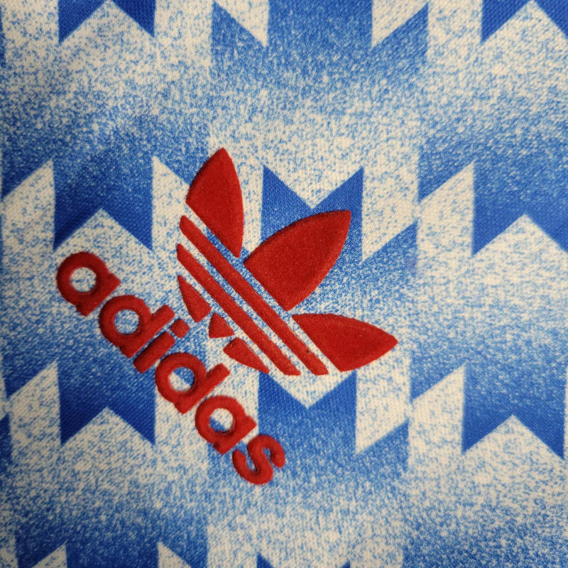 Camisa Retrô Manchester United II 1990/1992 manga longa - Masculina Adidas - Azul com detalhes em branco e vermelho
