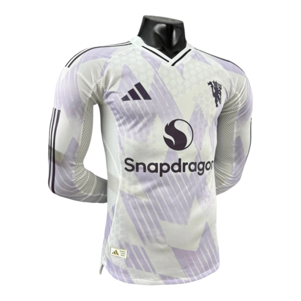 Camisa Manchester United II 25/26 manga longa - Jogador Adidas Masculina - Branca com detalhes em roxo