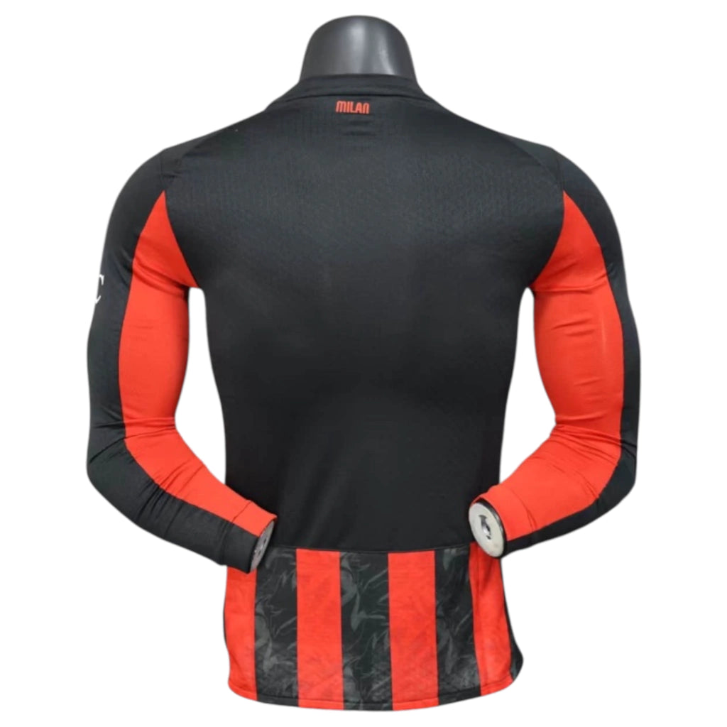 Camisa AC Milan I 25/26 manga longa - Jogador Puma Masculina - Preta e vermelha com detalhes em cinza