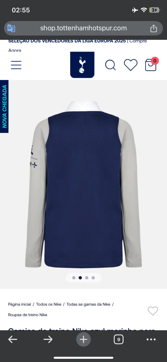 Camisa Tottenham Treino 25/26 manga longa - Torcedor Nike Masculina - Azul e cinza