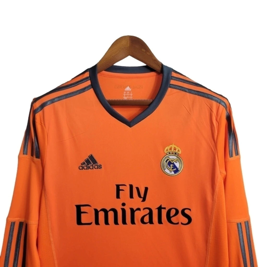 Camisa Retrô Real Madrid II 13/14 manga longa - Masculina Adidas - Laranja com detalhes em cinza