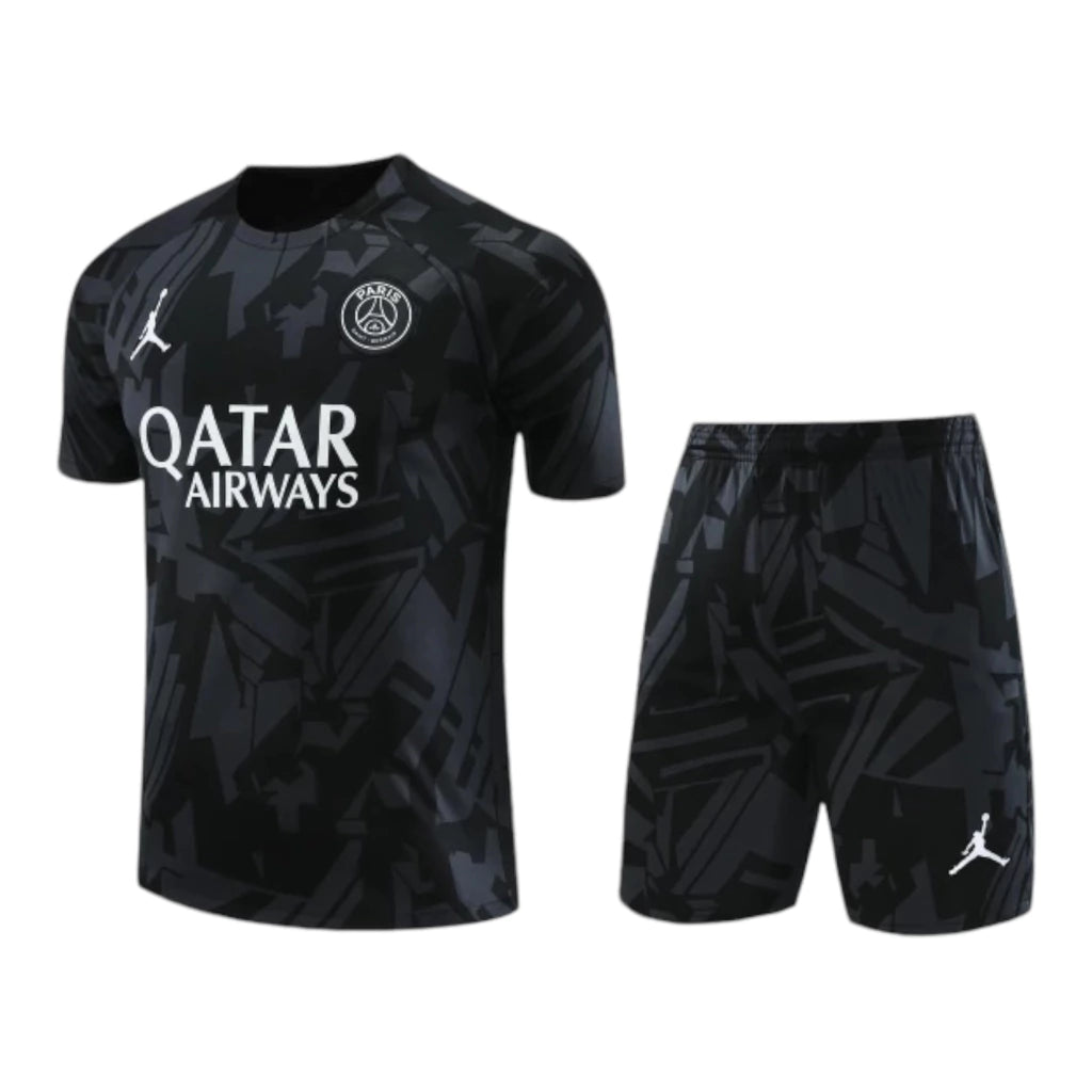 Kit Treino adulto - Camisa e Shorts - Paris Saint-Germain Nike 23/24 - Preto com detalhes em cinza