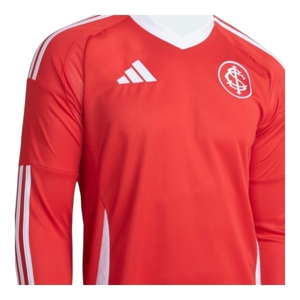 Camisa Internacional I 25/26 manga longa - Torcedor Adidas Masculina - Vermelha com detalhes em branco