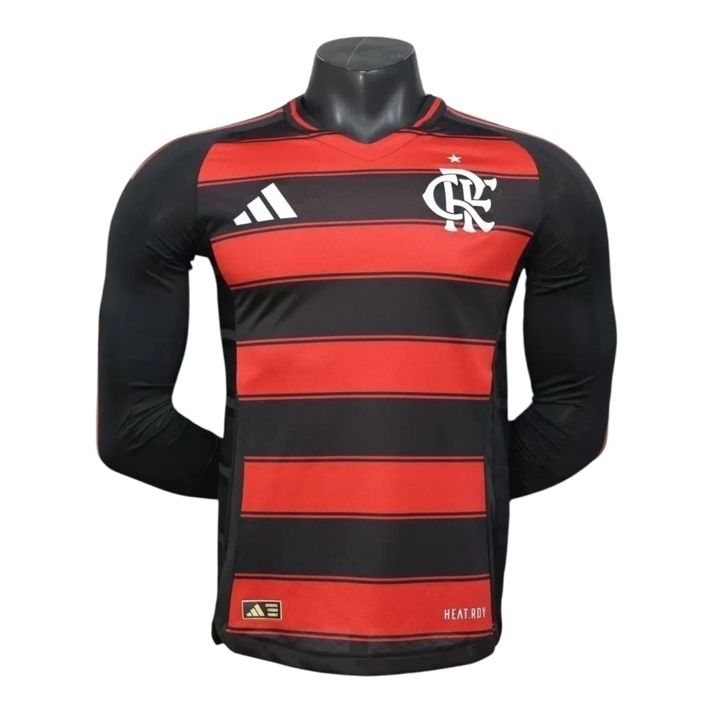 Camisa Flamengo I 25/26 manga longa - Jogador Adidas Masculina - Vermelha e preta