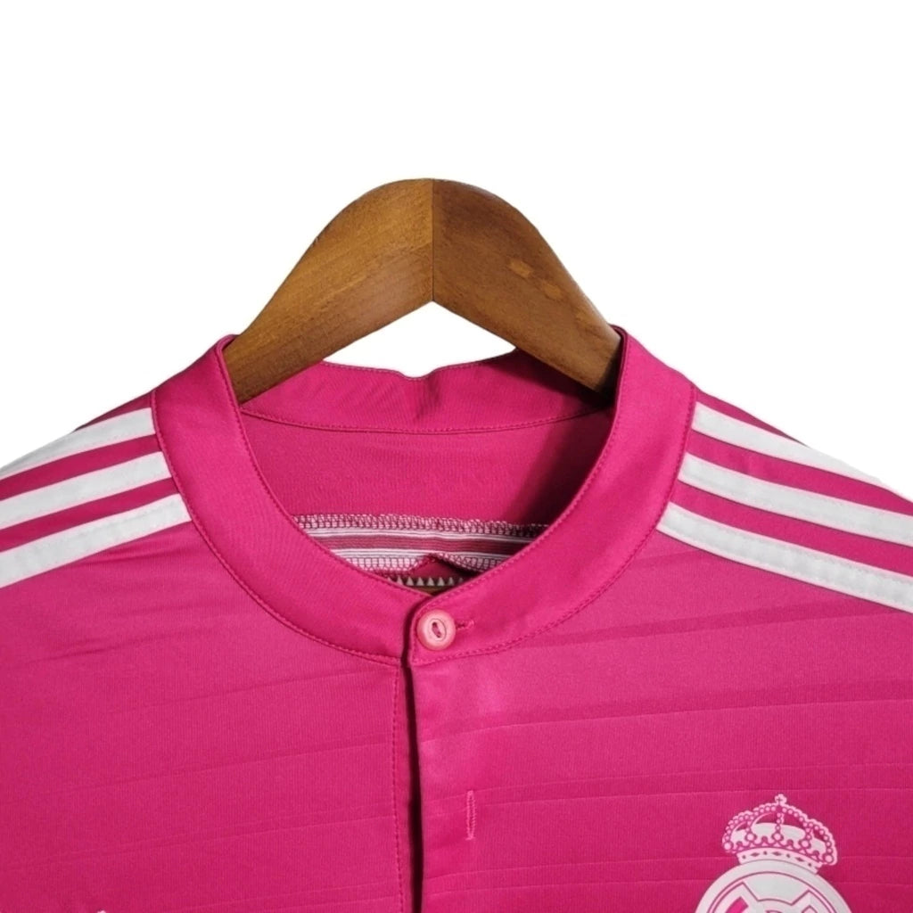 Camisa Retrô Real Madrid II 14/15 manga longa - Masculina Adidas - Rosa com detalhes em branco