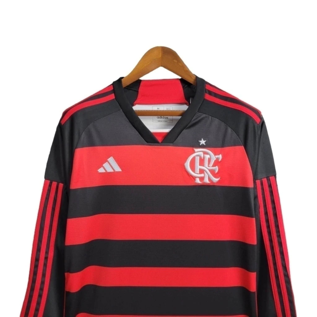 Camisa Flamengo I 24/25 Manga longa - Torcedor Adidas Masculina - Preta e vermelha