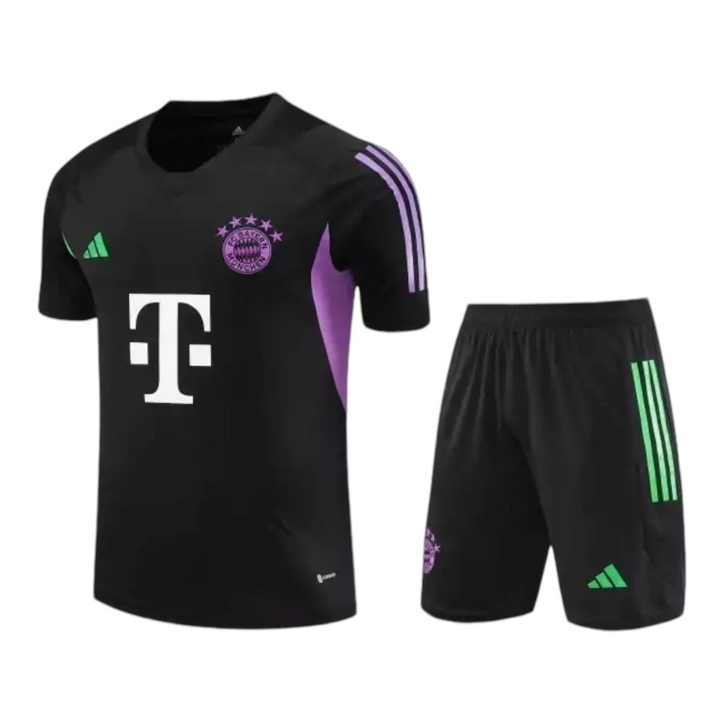 Kit Treino adulto - Camisa e Shorts - Bayern de Munique Adidas 24/25 - Preto com detalhes em verde e roxo - (Pronta entrega)
