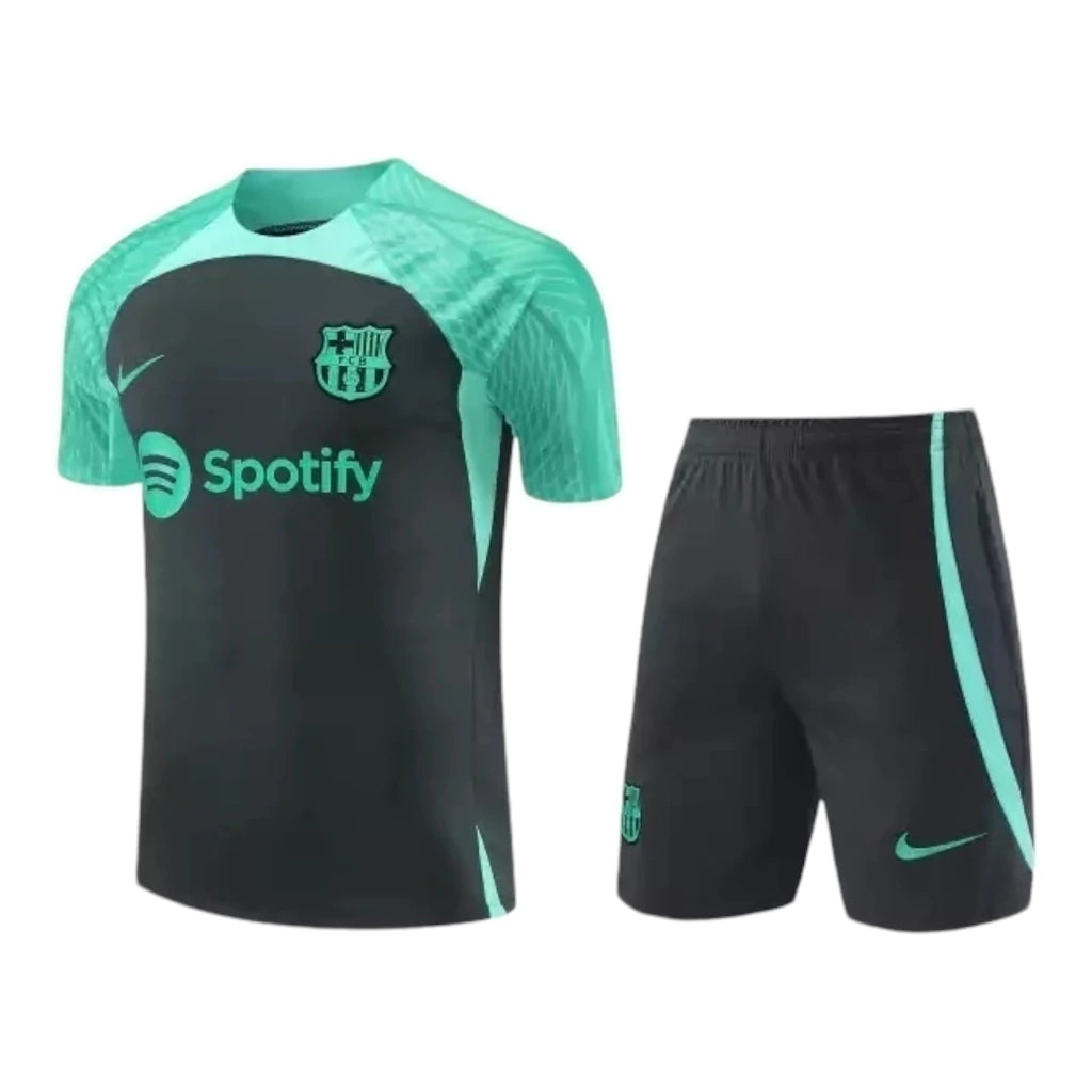 Kit Treino adulto - Camisa e Shorts - Barcelona Nike 23/24 - Cinza e verde