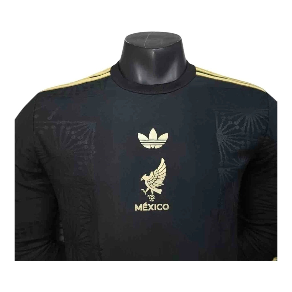 Camisa Seleção México I 25/26 manga longa - Jogador Adidas Masculina - Preta com detalhes em dourado
