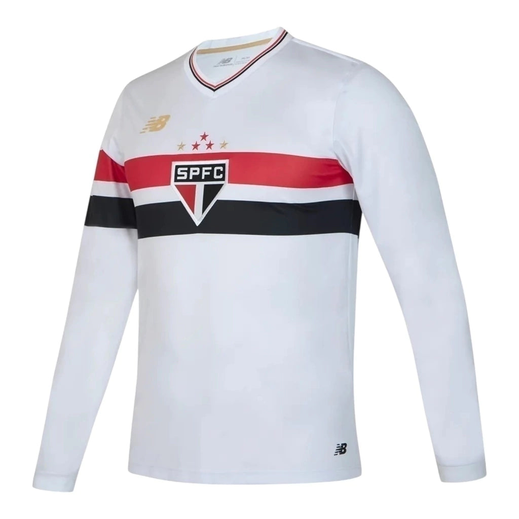Camisa São Paulo I 25/26 manga longa - Torcedor New Balance Masculina - Branca com detalhes em vermelho e preto