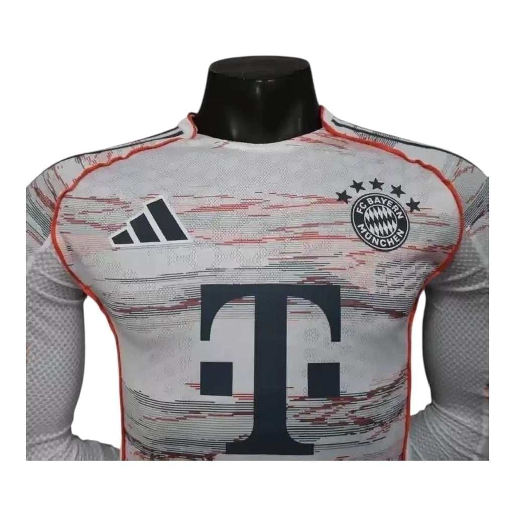 Camisa Bayern de Munique II 25/26 manga longa - Jogador Adidas Masculina - Bege com detalhes em vermelho e azul