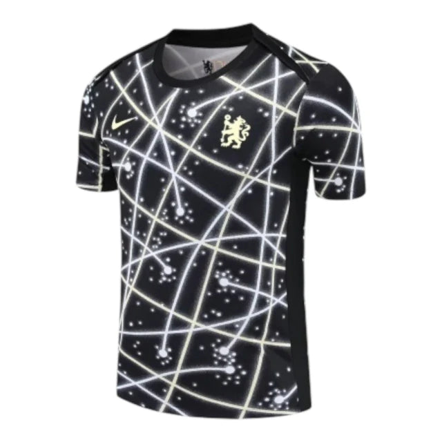 Camisa Chelsea Pré-jogo 25/26 - Torcedor Nike Masculina - Preta com detalhes em amarelo
