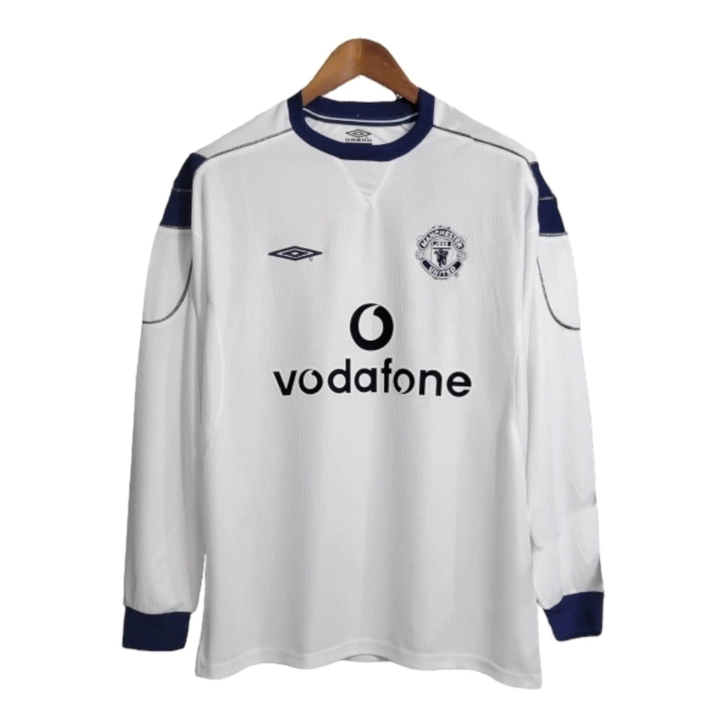 Camisa Retrô Manchester United II 1999/2000 manga longa - Umbro Masculina - Branca com detalhes em azul