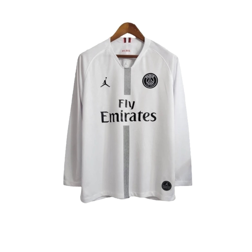 Camisa Retrô Paris Saint German Edição Champions League 2018/2019 manga longa - Masculina Jordan - Branca com detalhes em branco e vermelho e preto