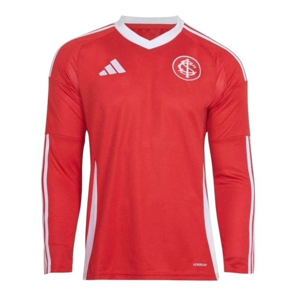 Camisa Internacional I 25/26 manga longa - Torcedor Adidas Masculina - Vermelha com detalhes em branco