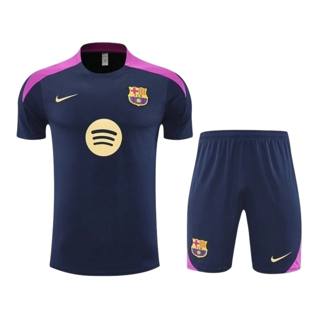 Kit Treino adulto - Camisa e Shorts - Barcelona Nike 25/26 - Azul com detalhes em rosa