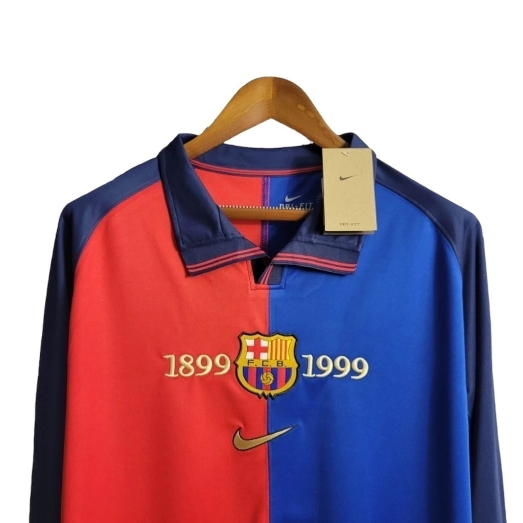 Camisa Retrô Edição Centenário Barcelona 98/99 manga longa - Masculina Nike - Azul e vermelha