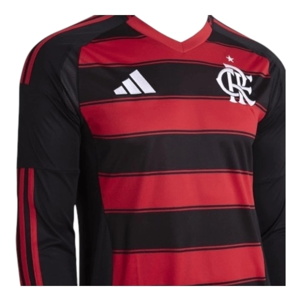Camisa Flamengo I 25/26 manga longa - Torcedor Adidas Masculina - Vermelha e preta