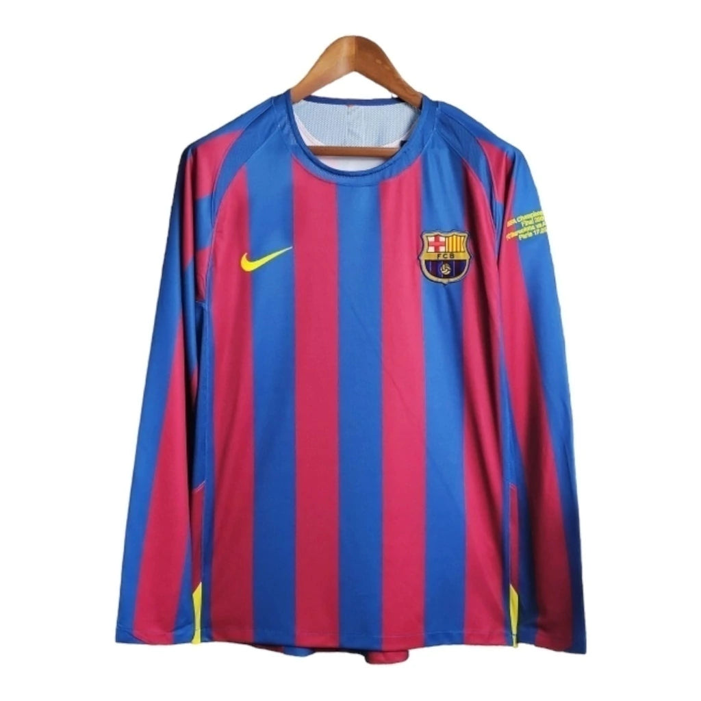 Camisa Retrô Barcelona I 2005/2006 manga longa - Nike Masculina - Vermelha e azul