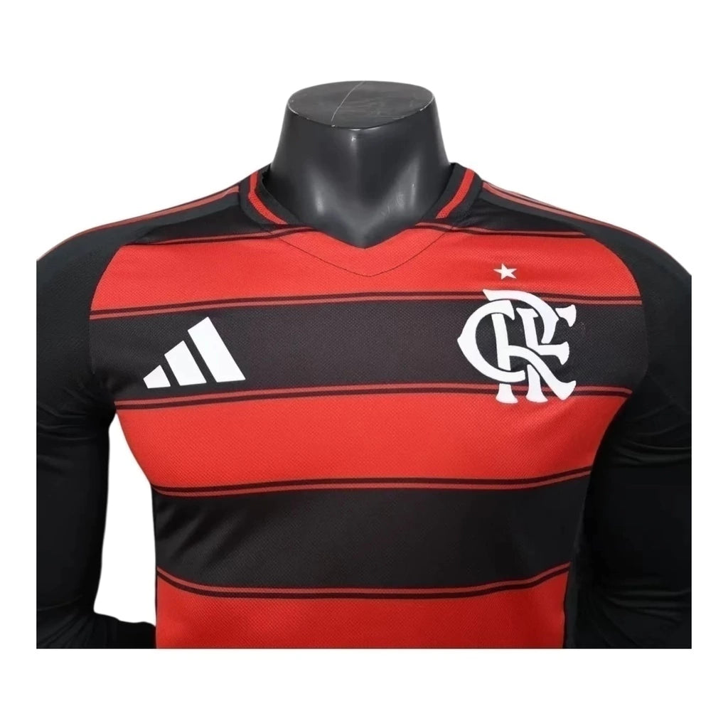 Camisa Flamengo I 25/26 manga longa - Jogador Adidas Masculina - Vermelha e preta
