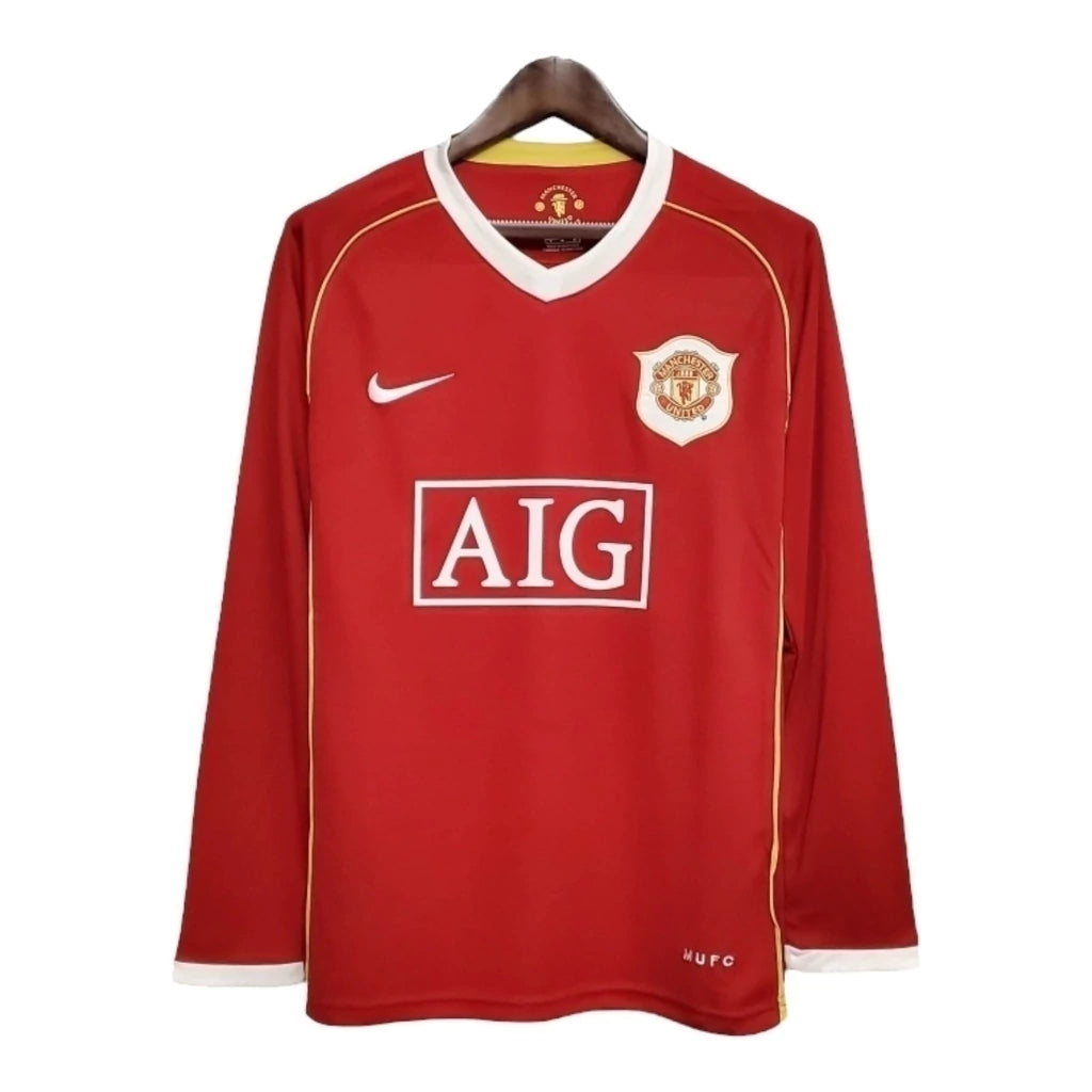 Camisa Retrô Manchester United I 2006/2007 manga longa - Nike Masculina - Vermelha com detalhes em amarelo e branco