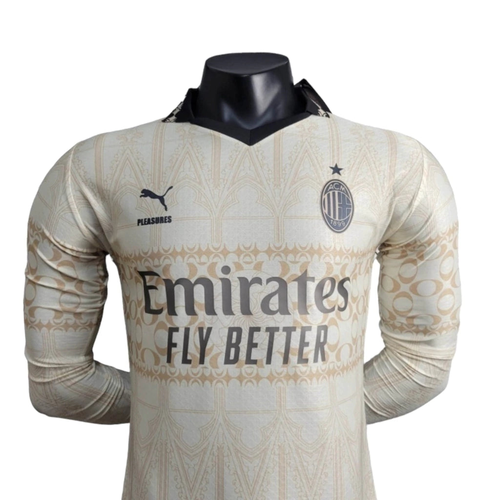 Camisa AC Milan Edição especial 24/25 manga longa - Jogador Puma Masculina - Bege com detalhes em preto