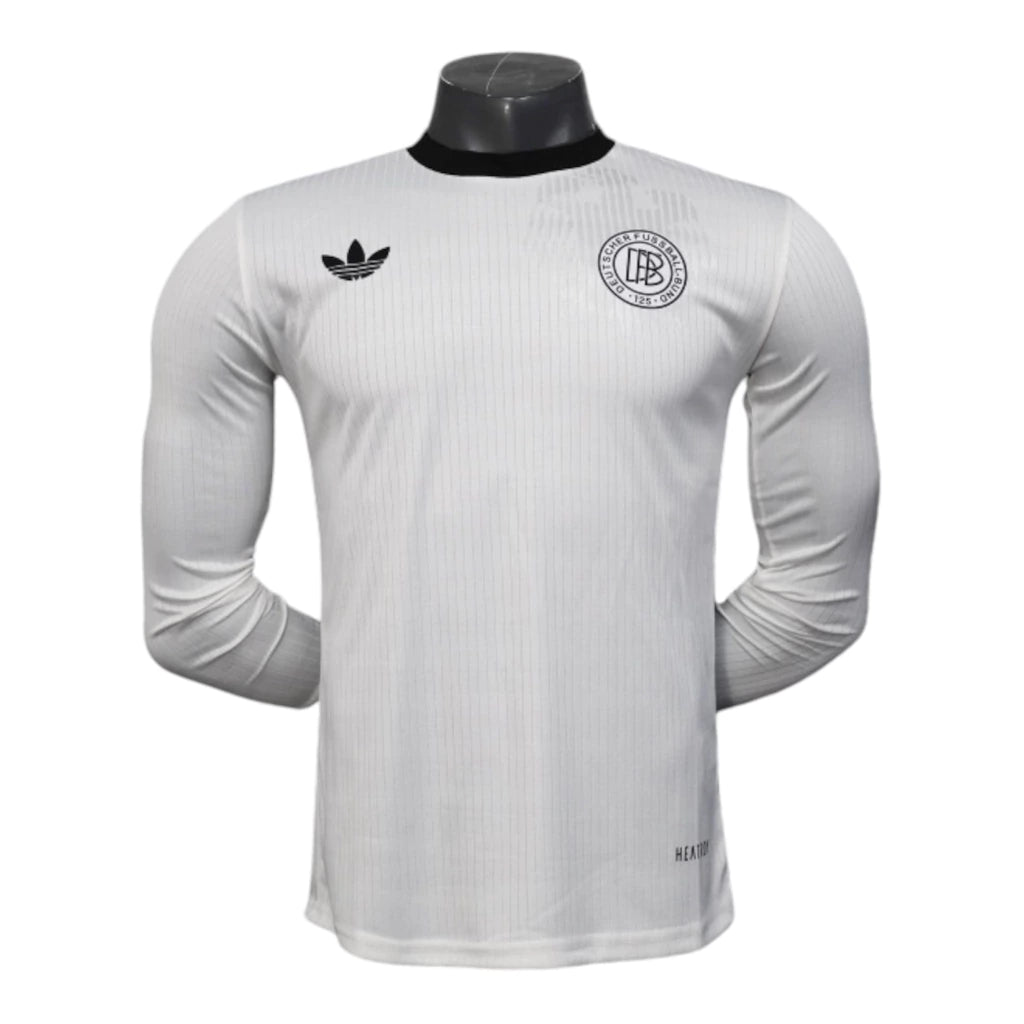 Camisa Seleção Alemanha Edição de Aniversário I 25/26 manga longa - Jogador Adidas Masculina - Branca com detalhes em preto