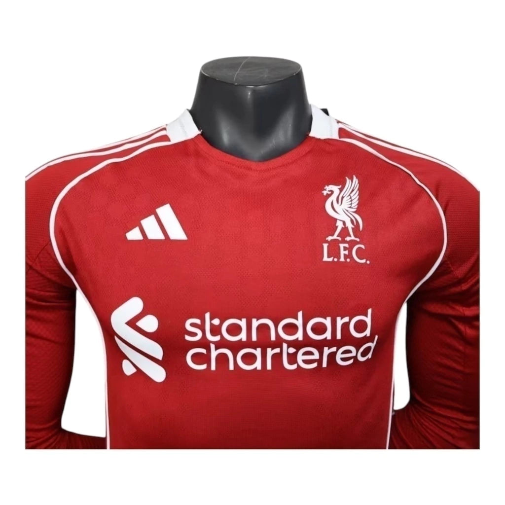 Camisa Liverpool I 25/26 manga longa - Jogador Adidas Masculina - Vermelha com detalhes em branco