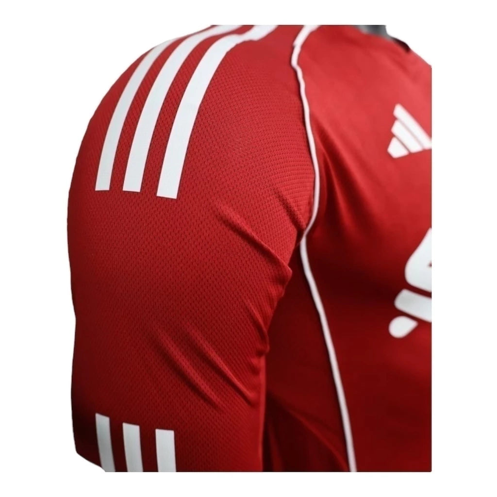 Camisa Liverpool I 25/26 manga longa - Jogador Adidas Masculina - Vermelha com detalhes em branco