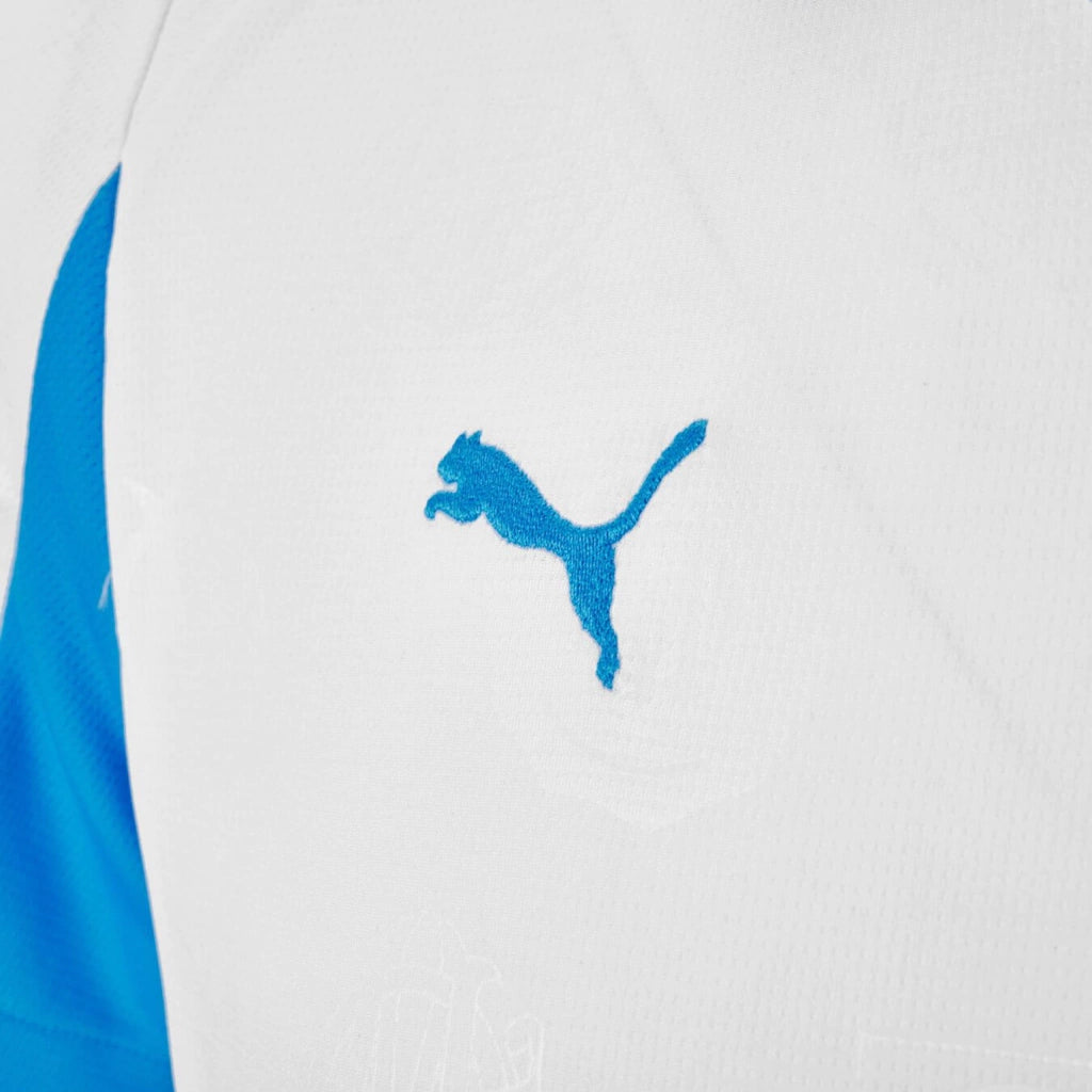 Camisa Olympique Marseille I 25/26 - Torcedor Puma Feminina - Branca e azul