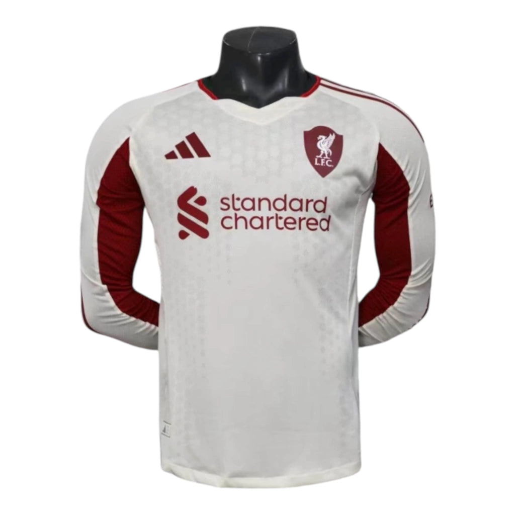 Camisa Liverpool II 25/26 manga longa - Jogador Adidas Masculina - Bege com detalhes em vermelho e preto