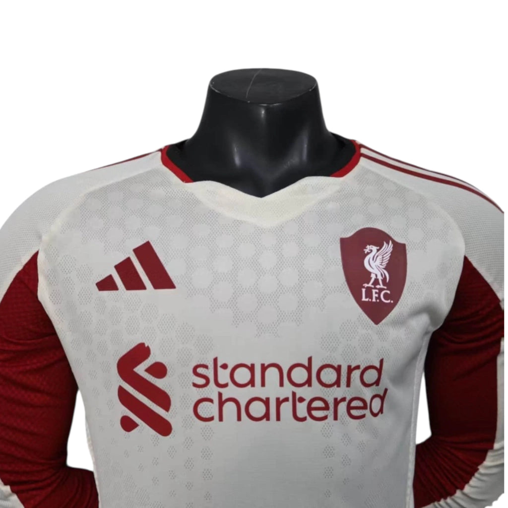 Camisa Liverpool II 25/26 manga longa - Jogador Adidas Masculina - Bege com detalhes em vermelho e preto