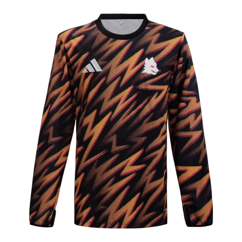 Camisa Roma Pré-jogo 25/26 manga longa - Torcedor Adidas Masculina - Preta com detalhes em laranja