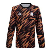 Camisa Roma Pré-jogo 25/26 manga longa - Torcedor Adidas Masculina - Preta com detalhes em laranja