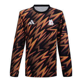 Camisa Roma Pré-jogo 25/26 manga longa - Torcedor Adidas Masculina - Preta com detalhes em laranja