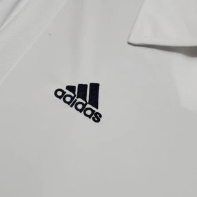 Camisa Retrô Real Madrid I 2002 manga longa - Masculina Adidas - Branca com listras pretas