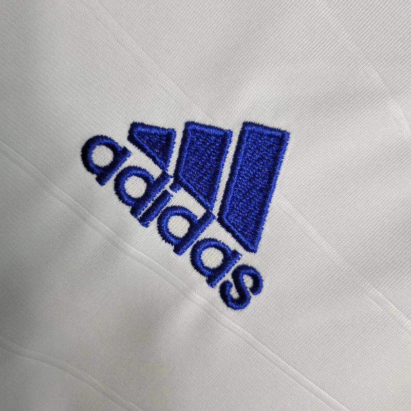 Camisa Retrô Real Madrid I 10/11 manga longa - Masculina Adidas - Branca com detalhes em azul