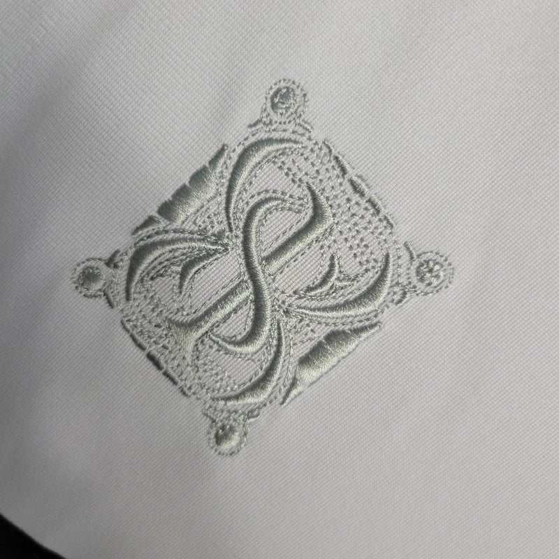 Camisa Retrô Real Madrid I 09/10 manga longa - Masculina Adidas - Branca com detalhes em preto e amarelo