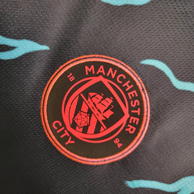 Camisa Manchester City II 23/24 manga longa - Torcedor Puma Masculina - Azul com detalhes em Laranja