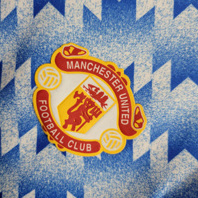 Camisa Retrô Manchester United II 1990/1992 manga longa - Masculina Adidas - Azul com detalhes em branco e vermelho