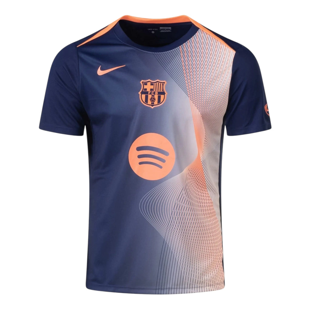 Camisa Barcelona Pré-jogo 25/26 - Torcedor Nike Masculina - Azul e laranja