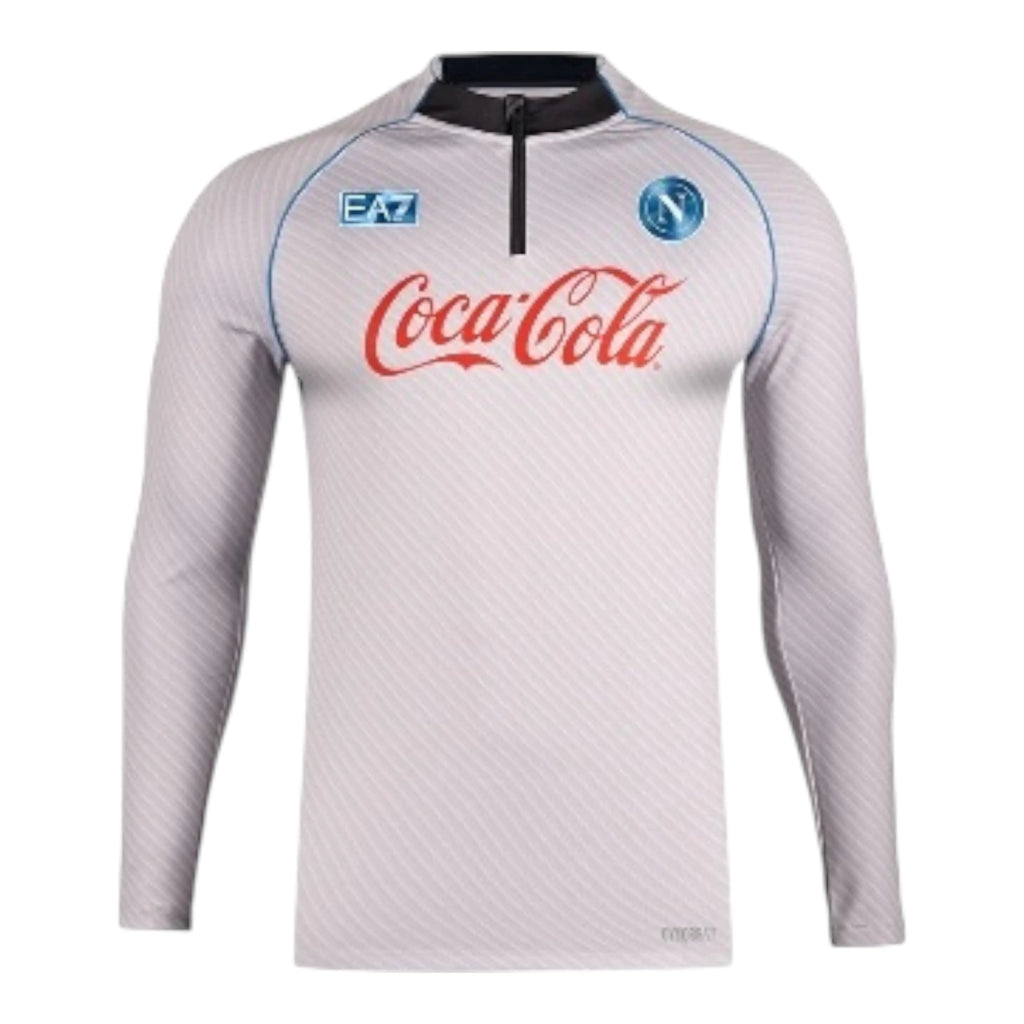 Camisa Napoli Treino 25/26 manga longa - Torcedor EA7 Masculina - Branca e cinza