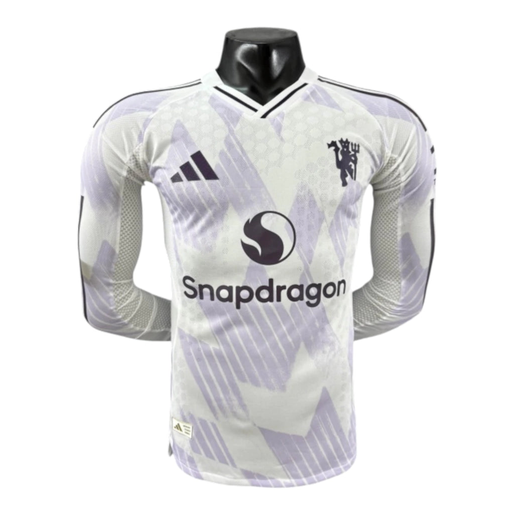 Camisa Manchester United II 25/26 manga longa - Jogador Adidas Masculina - Branca com detalhes em roxo