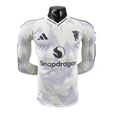 Camisa Manchester United II 25/26 manga longa - Jogador Adidas Masculina - Branca com detalhes em roxo