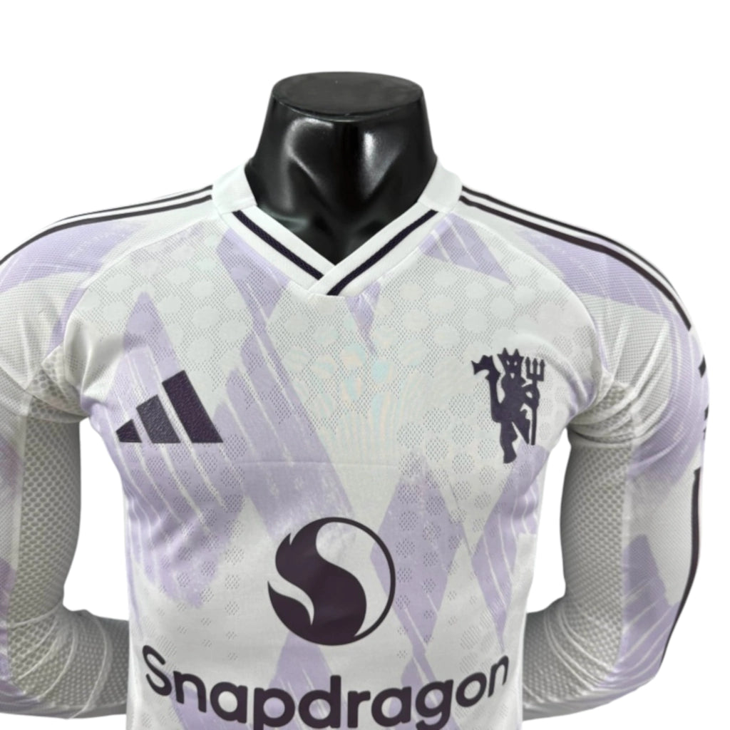Camisa Manchester United II 25/26 manga longa - Jogador Adidas Masculina - Branca com detalhes em roxo